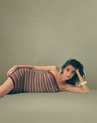 Rosbina Bandeau Mini Dress in Shimmer Stripe Knit Rust