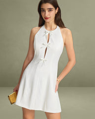 White Halter Backless Mini Dress