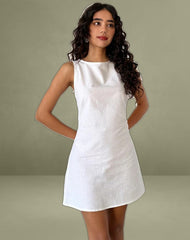 Ayana Open Back Mini Dress in Off White Linen