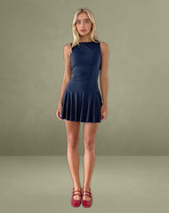 Maisha Open Back Bow Mini Dress in Slinky Navy