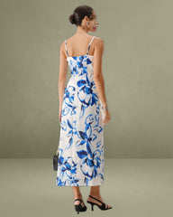 Blue Floral Bohemian Slip Maxi Dress
