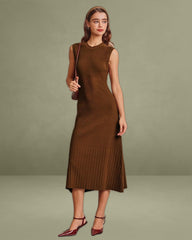 Brown A-Line Sleeveless Sweater Dress