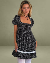Beling Mini Tea Dress in Black Ditsy Romance