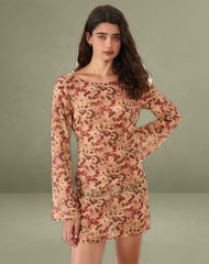 Jovia Mini Dress in Chiffon Rusty Flower
