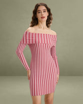 Pink Striped Off The Shoulder Bodycon Sweater Dress