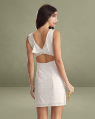 White Lace Backless Mini Dress