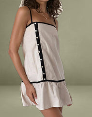 Berin Mini Tea Dress in Linen Ecru with Black Binding