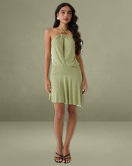 Saira Halter Neck Mini Dress in Sage