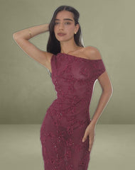 Kaido Midi Dress in Sequin Knit Burgundy