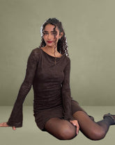 Sevila Long Sleeve Mini Dress in Romantic Rose Flock Brown