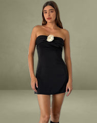 Ninivala Dress in Black with Ivory Rosette