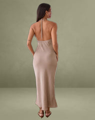 Belara Maxi Dress in Satin Stripe Taupe