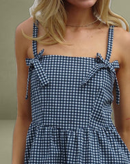 Sloane Midi Dress in Mini Dark Blue Gingham