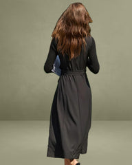 Black V Neck Belted Sleeveless Midi Dress