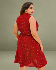 Red Polka Dot Plus Size Button Midi Dress