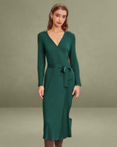 Green A-line Wrap Sweater Dress