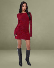 Sevila Long Sleeve Mini Dress in Heart Flock Maroon