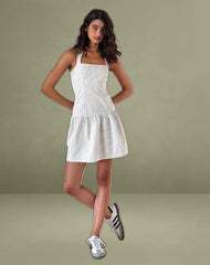 Panja Mini Dress in Small Stripe Vertical Grey