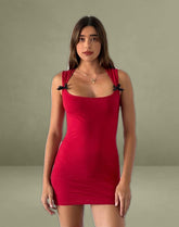 Jinsuni Mini Dress in Adrenaline Red with Black Bows