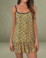 Marige Roundneck Mini Dress in Mini Bloom Yellow
