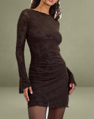 Sevila Long Sleeve Mini Dress in Romantic Rose Flock Brown