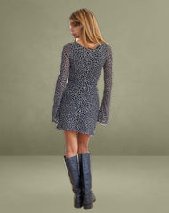 Sartika A Line Mini Dress in Giraffe Black and Cream