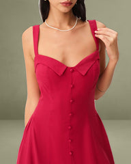 Red Sweetheart Neck Slip Midi Dress