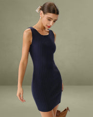 Blue Bodycon Sleeveless Sweater Dress