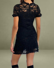 Adele Mini Tea Dress in Black Jasmine Lace