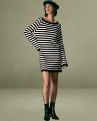 The Black Striped Flare Sleeve Mini Dress