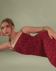 Darsih Cami Maxi Dress Red Grunge Floral Flock