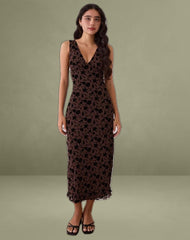 Gabriela Midi Dress in Garden Floral Brown