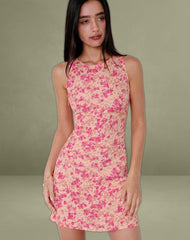 Ayana Backless Mini Dress in Dark Wild Flower Cantaloupe