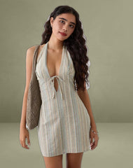 Jioner Mini Dress in Stripe Yellow with Lining