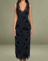 Saga Midi Dress in Rose Flock Black