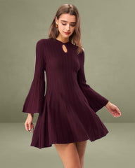 Purple A-Line Bell Sleeve Sweater Dress