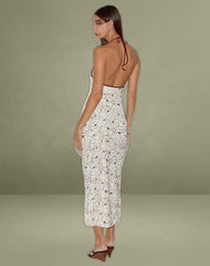 Druvish Midi Dress in Line Flower Cream