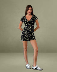 Omoni Mini Dress in Lemon and Lime Black