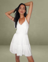 Londyn Tiered Halter Mini Dress in Off White