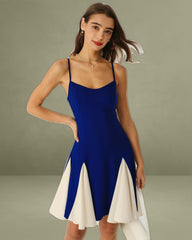 Navy Contrasting A-Line Slip Mini Dress