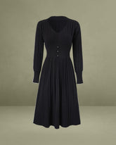 Black V Neck Button Ribbed Sweater Dress