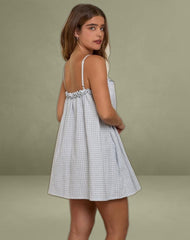Kamalani Dress in Mini Gingham Blue and Grey
