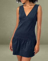 Sarabi Plunge Mini Dress in Cord Navy