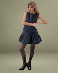 Arkana Babydoll Mini Dress in Black Taffeta