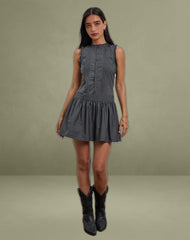 Dayara Mini Dress in Poplin Charcoal Grey