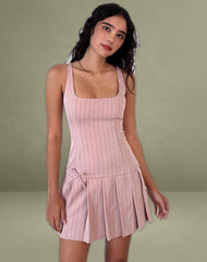 Jadzia Drop Waist Mini Dress in Blush Pinstripe