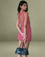 Masha Mini Dress in Red and White Stripe Jersey
