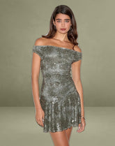 Meden Mini Dress in Sequin Green Grey