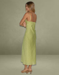 Elayna Midi Dress in Chiffon Stripe Green