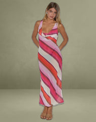 Anira Maxi Dress in Pink Chiffon Painted Stripe